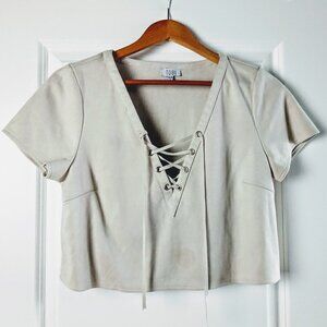Tobi Celery Green Faux Suede Crop Top